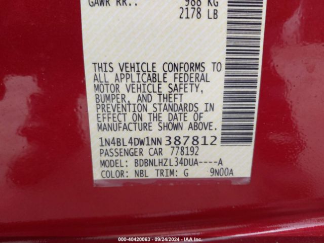 1N4BL4DW1NN387812 Nissan Altima Sv Intelligent Awd