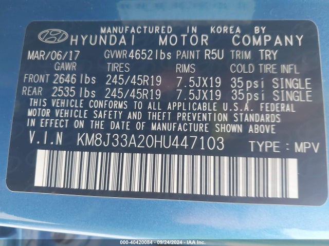 Hyundai Tucson Night 2017 KM8J33A20HU447103 Image 9