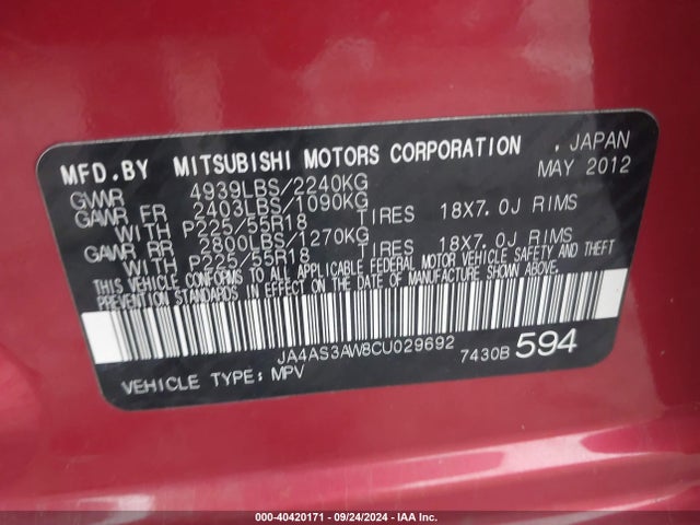 2012 MITSUBISHI OUTLANDER JA4AS3AW8CU029692 Photo 8
