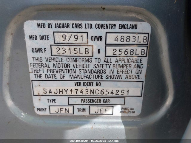 1992 JAGUAR XJ6 SAJHY1743NC654251 Photo 8