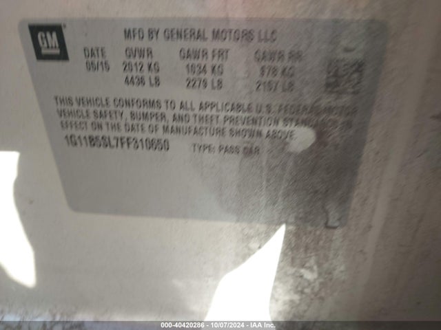 Chevrolet MALIBU LS 2015 1G11B5SL7FF310650 Image 9