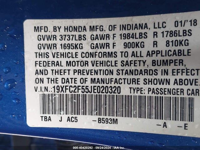 Honda Civic Lx 2018 19XFC2F55JE020320 Image 9