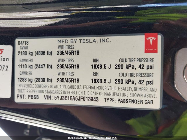 2018 TESLA MODEL 3 5YJ3E1EA6JF013943 Photo 8