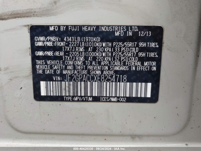 JF2GPACCXE8254718 Subaru Xv Crosstrek 2.0i Premium