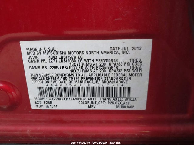 2013 MITSUBISHI OUTLANDER SPORT 4A4AR5AU1DE025614 Photo 8