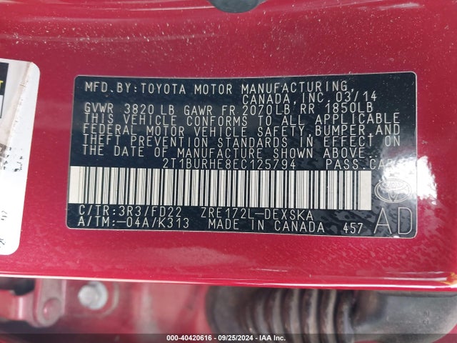 Toyota Corolla S Plus 2014 2T1BURHE8EC125794 Image 9