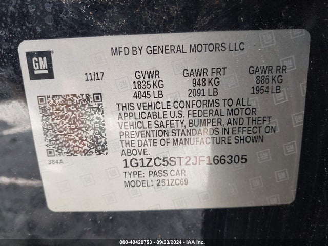 Chevrolet Malibu 1fl 2018 1G1ZC5ST2JF166305 Image 9