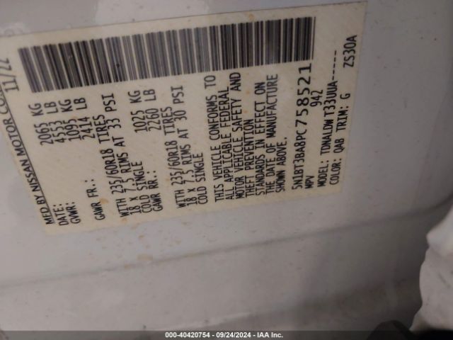 5N1BT3BA8PC758521 Nissan Rogue Sv Fwd