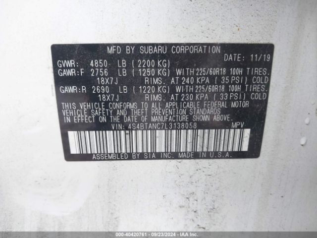 4S4BTANC7L3138058 Subaru Outback Limited