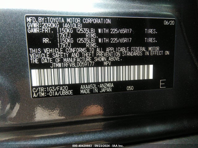 Toyota Rav4 Xle 2020 JTMW1RFV8LD059177 Image 9