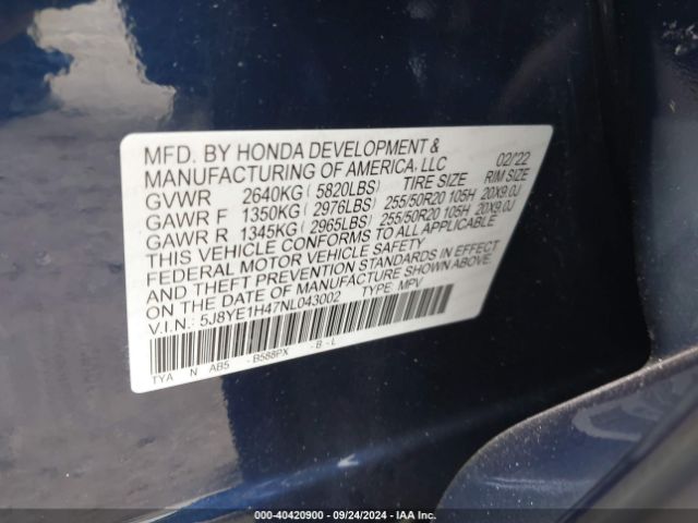 5J8YE1H47NL043002 Acura Mdx Technology Package