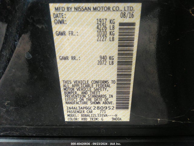 Nissan Altima 2.5 Sv 2016 1N4AL3AP6GC280952 Image 9