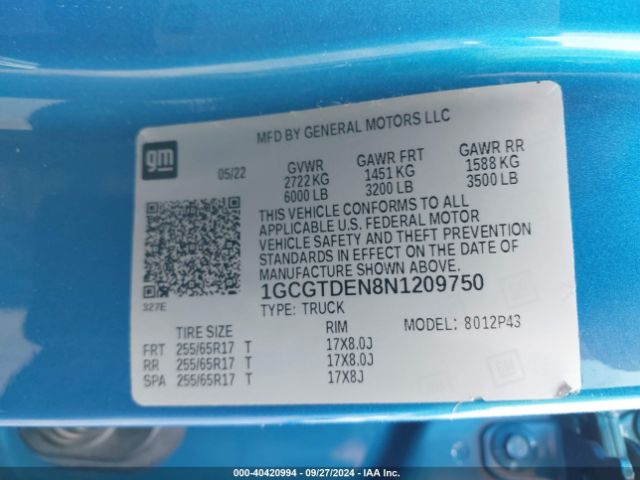 1GCGTDEN8N1209750 Chevrolet Colorado 4wd  Short Box Z71