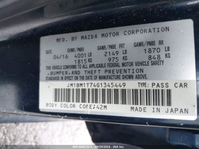 JM1BM1T74G1345449 Mazda Mazda3 I Sport