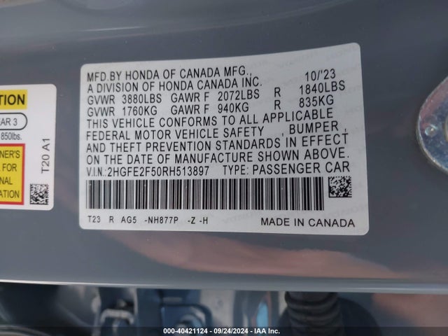 Honda Civic Sport 2024 2HGFE2F50RH513897 Image 9