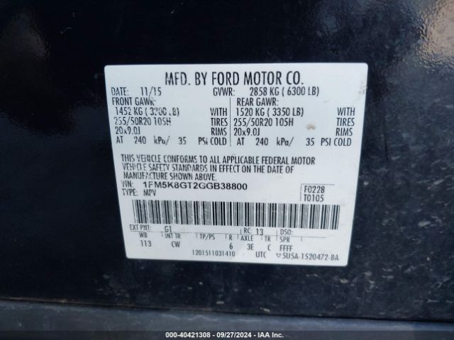 1FM5K8GT2GGB38800 Ford EXPLORER SPORT