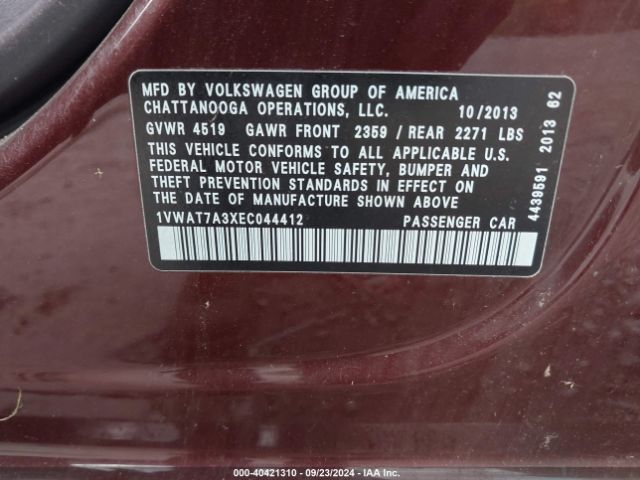 1VWAT7A3XEC044412 Volkswagen Passat 1.8t Wolfsburg Edition