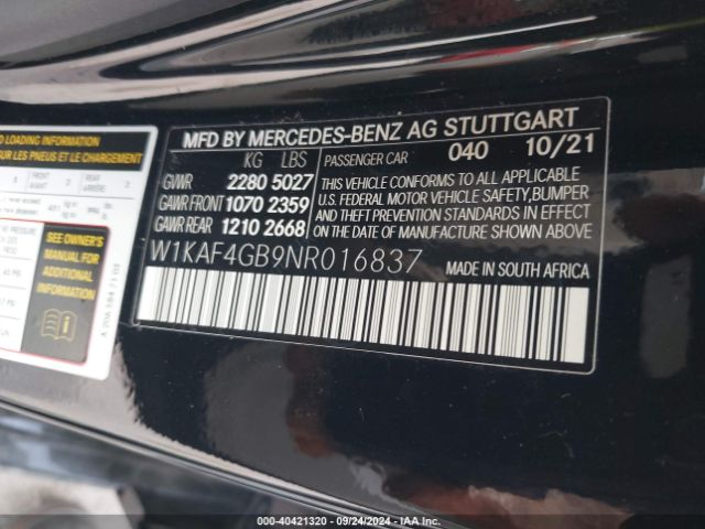W1KAF4GB9NR016837 Mercedes-Benz C 300 Sedan
