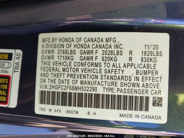 Honda Civic Lx 2021 2HGFC2F68MH522290 Image 9
