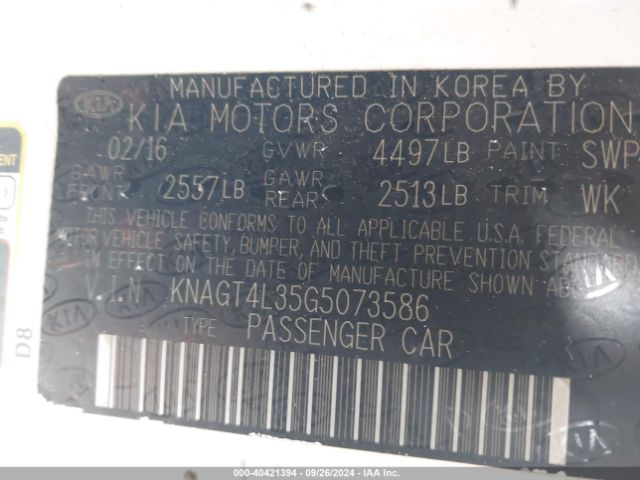 KNAGT4L35G5073586 KIA Optima Lx