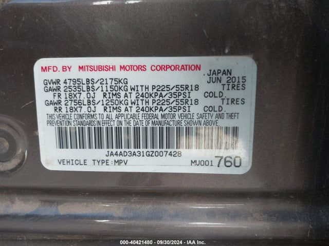 JA4AD3A31GZ007428 Mitsubishi Outlander Sel