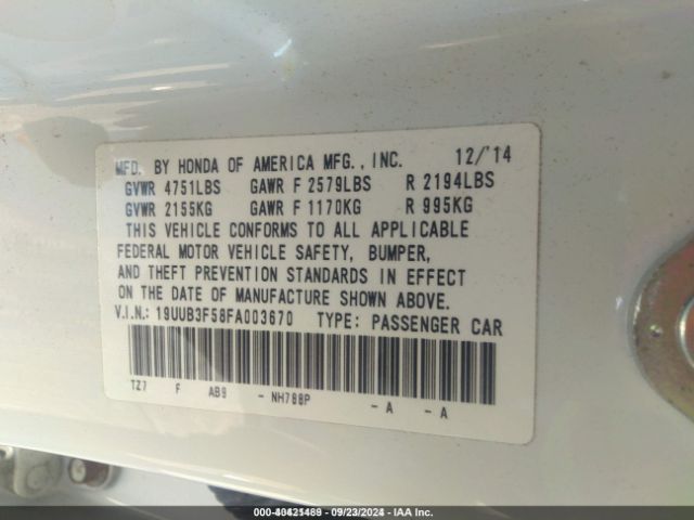 19UUB3F58FA003670 Acura Tlx V6 Tech