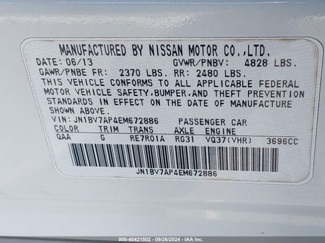 JN1BV7AP4EM672886 Infiniti Q50 SPORT