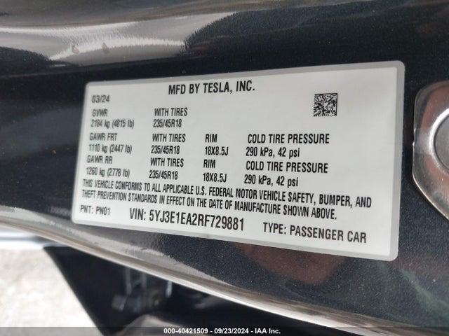 2024 TESLA MODEL 3 5YJ3E1EA2RF729881 Photo 8