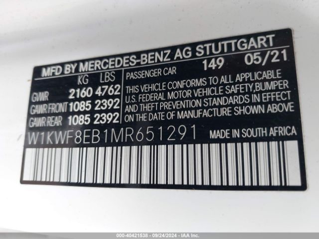 W1KWF8EB1MR651291 Mercedes-Benz C 300 4matic