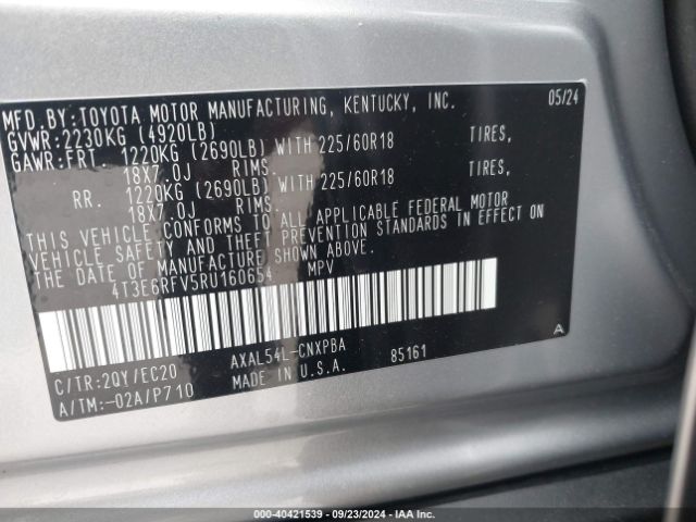 4T3E6RFV5RU160654 Toyota Rav4 Hybrid Xse