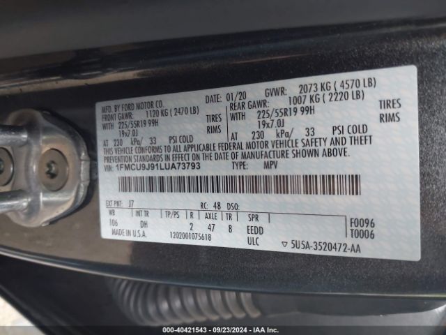 2020 FORD ESCAPE 1FMCU9J91LUA73793 Photo 8
