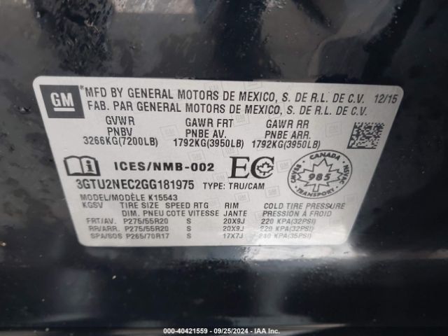 3GTU2NEC2GG181975 GMC Sierra 1500 Slt