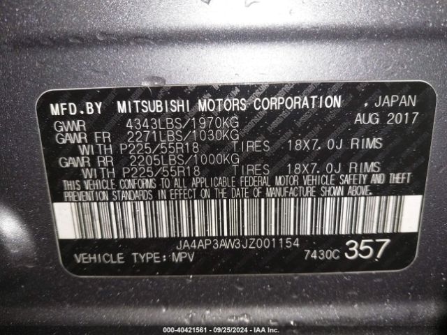 JA4AP3AW3JZ001154 Mitsubishi Outlander Sport 2.4 Se