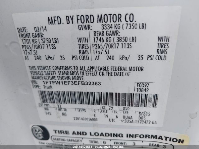 1FTFW1EF3EFB32363 Ford F-150 Xlt