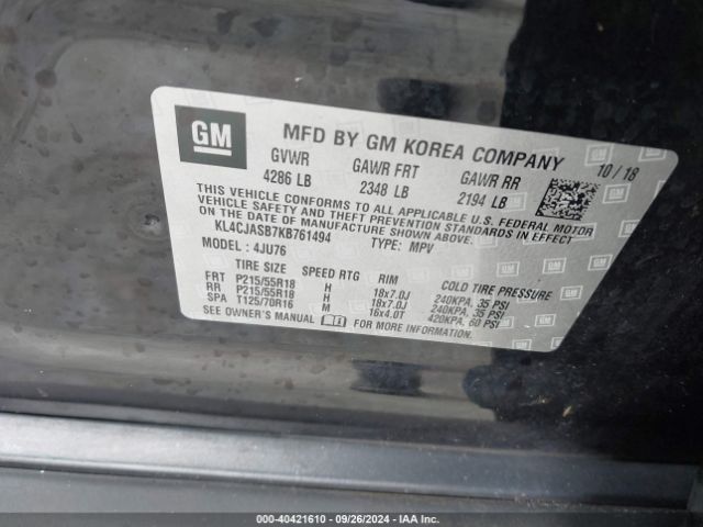 KL4CJASB7KB761494 Buick Encore Fwd Preferred