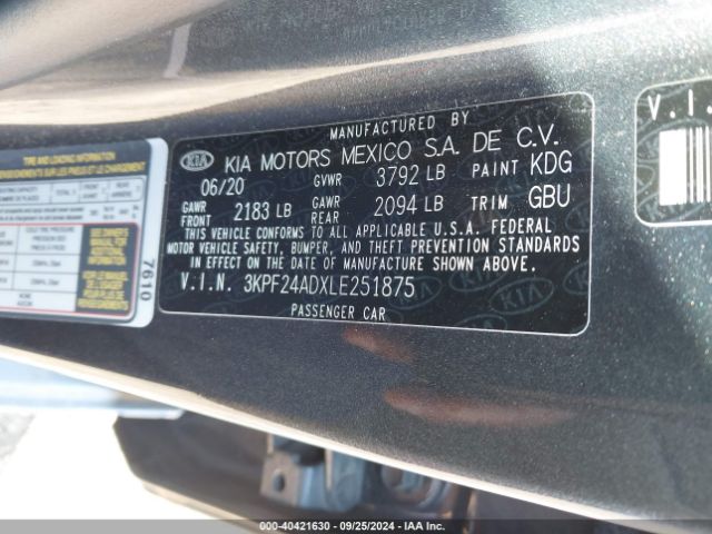3KPF24ADXLE251875 KIA Forte Lxs