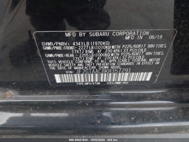 JF2GTAAC8KH357291 Subaru Crosstrek 2.0i