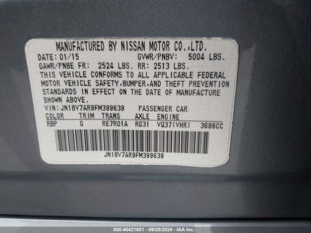 JN1BV7AR9FM399639 Infiniti Q50 Premium