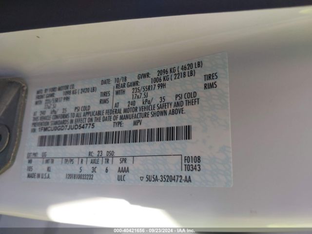 1FMCU0GD7JUD54775 Ford ESCAPE SE
