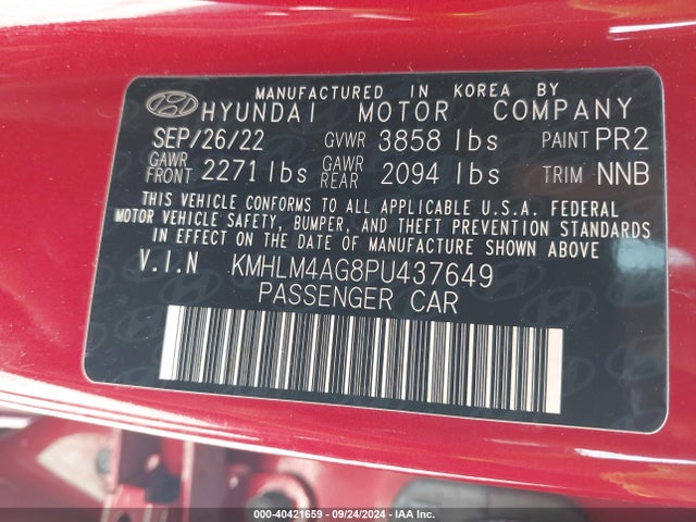 Hyundai ELANTRA SEL 2023 KMHLM4AG8PU437649 Image 9