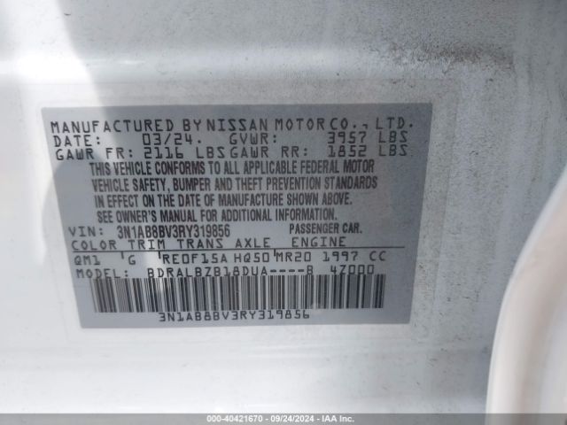 3N1AB8BV3RY319856 Nissan Sentra S Xtronic Cvt