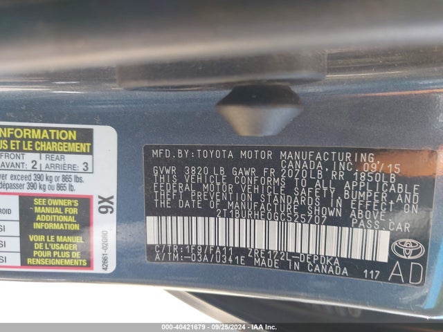 Toyota COROLLA L 2016 2T1BURHE0GC525707 Image 9