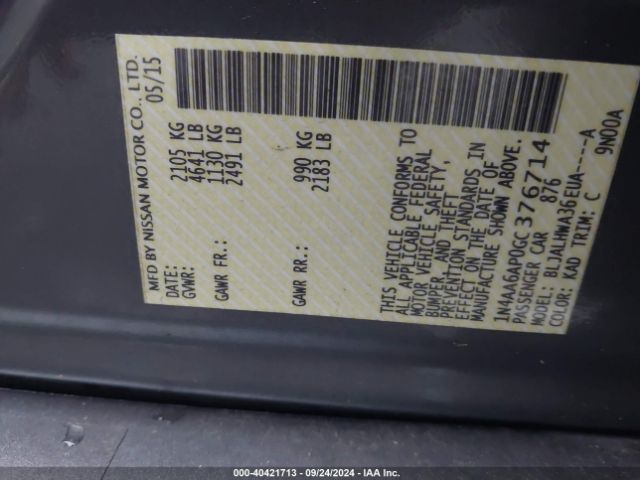 1N4AA6AP0GC376714 Nissan Maxima 3.5 Platinum