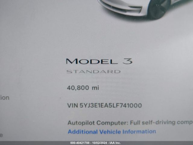 5YJ3E1EA5LF741000 Tesla Model 3 Standard Range Plus Rear-wheel Drive/standard Range Rear-wheel Drive