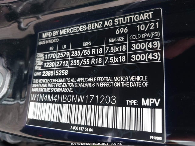 W1N4M4HB0NW171203 Mercedes-Benz Glb 250 4matic