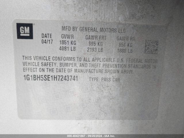 1G1BH5SE1H7243741 Chevrolet Cruze Lt Auto
