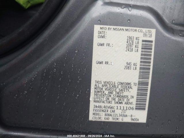 Nissan Altima 2.5 Sl 2019 1N4BL4EV6KC111106 Image 9