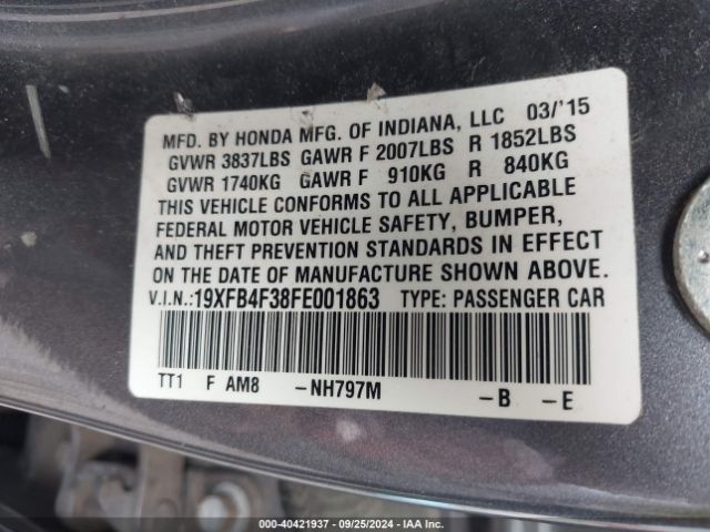 19XFB4F38FE001863 Honda CIVIC HYBRID