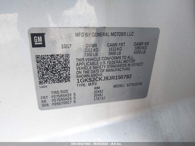 1GKS2CKJ9JR150782 GMC YUKON DENALI