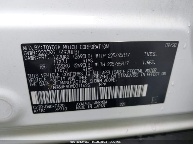 JTMR6RFV0MD011625 Toyota Rav4 Hybrid Xle